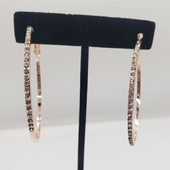 Fashion Jewelry Jewelry - Rose Gold Tone Rhinestone-encrusted Hoop Earrings